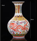 Axyaa Dragon & Phoenix Ceramic Vase, Pink, Large Caliber, Retro Chinese Decor