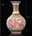 Axyaa Dragon & Phoenix Ceramic Vase, Pink, Large Caliber, Retro Chinese Decor