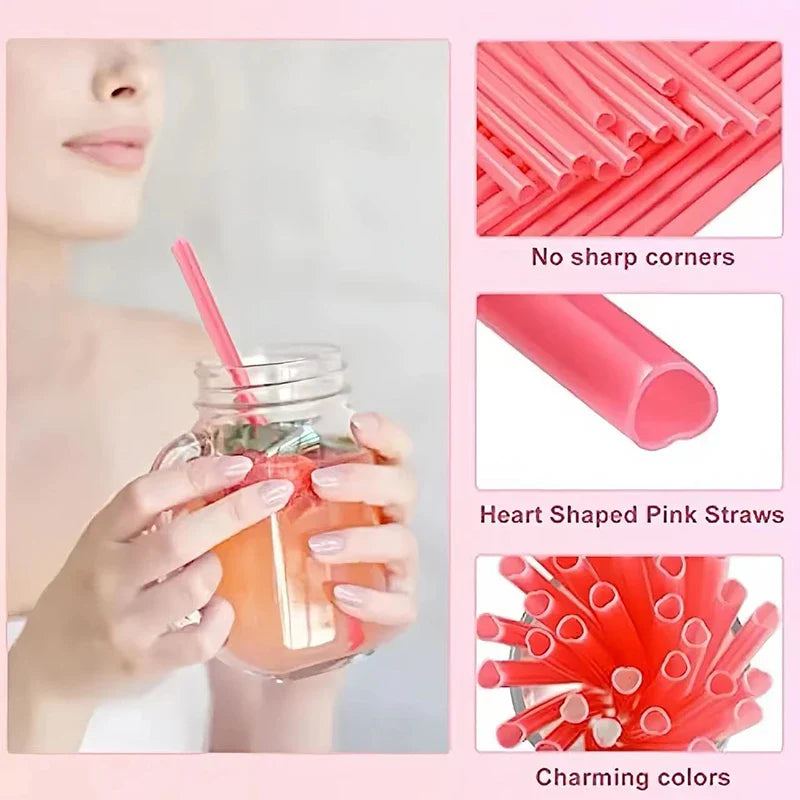 Axyaa Red Pink Love Heart Straws - Pack of 20