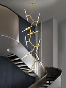 Axyaa Gold Branch LED Chandelier - Modern Loft Pendant Lamps for Duplex Villa