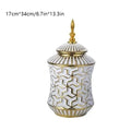 Axyaa Ceramic Storage Jar & Vase: White Gold Luxury Decor & Flower Arrangement