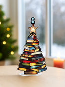 Axyaa Christmas Tree Tabletop Ornament, Stacked Books Design with Star Topper