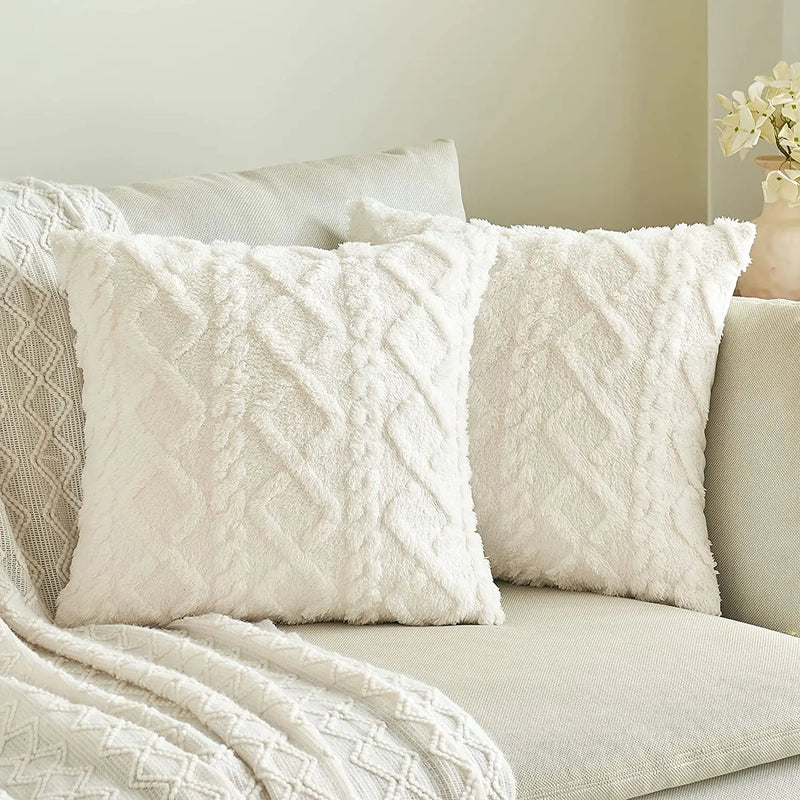 Axyaa Short Plush Boho Pillowcases 45x45cm - Soft Cushion Cover for Home Decor