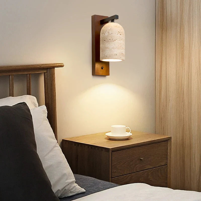 Axyaa Yellow Travertine LED Wall Sconce - Mid Century Modern Button Switch Stair Light