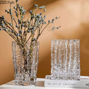 Axyaa Relief Texture Glass Vase Creative Hydroponic Flower Pot Decor Desk Decoration