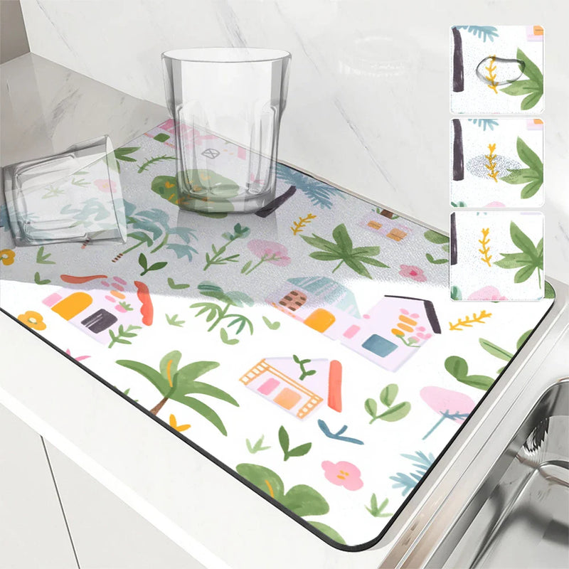 Axyaa Cartoon Building Kitchen Drying Mat