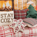 Axyaa Christmas Cushion Cover Snowflake Tree Green Red Checked Tassels