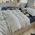 Axyaa Japanese Stripe Grid Bedding Set for Single Full Size Bed - Skin Friendly Polyester