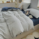 Axyaa Japanese Stripe Grid Bedding Set for Single Full Size Bed - Skin Friendly Polyester