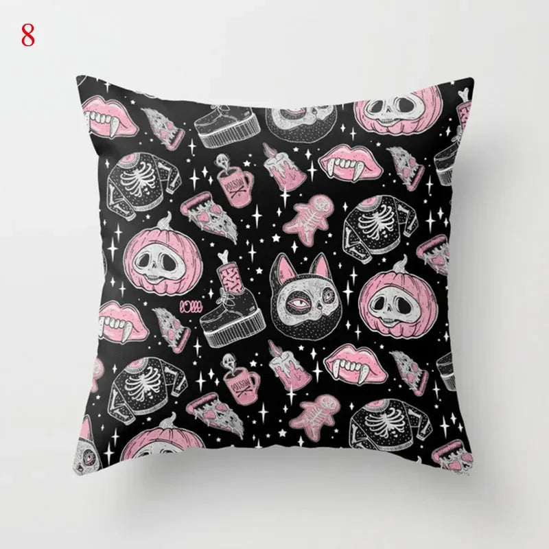 Axyaa Black Cat Party Halloween Anime Cushion Cover Ghost Skull Pumpkin Decor
