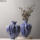 Axyaa Blue White Ceramic Irregular Shape Vase for Plant Flower Arrangement Aesthetic Decor