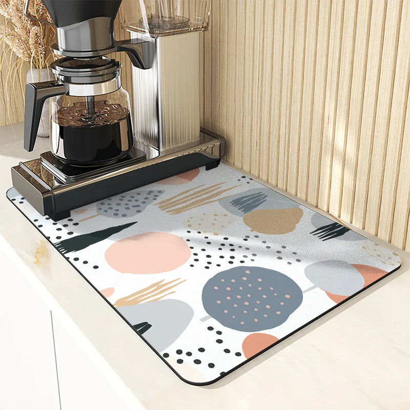 Geometric Color Block Non-Slip Absorbent Mat by Axyaa: Kitchen Counter Drain Mat