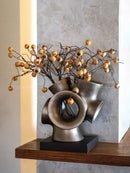Axyaa Retro Grey Ceramic Pipe Flower Arrangement Geometric Pot Ornament