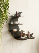 Axyaa Moon Wall Shelves: Rustic Floating Shelf for Crystals & Essential Oils