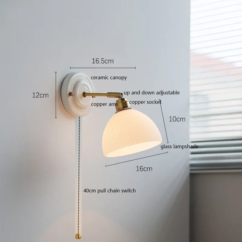 Axyaa White Glass LED Wall Lights with Copper Arm Socket, Up Down Lighting