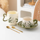 Axyaa Linglong Flower Ceramic Coffee Cup Saucer Set, Original Watercolor Design