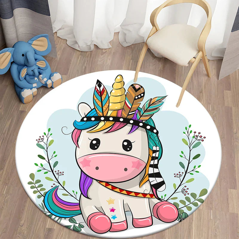 Axyaa Lion Cartoon Animal Round Carpet for Living Room Children's Bedroom