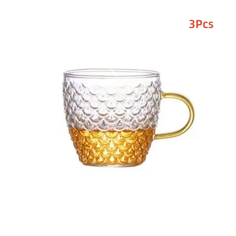 Axyaa 100ml Glass Fish Scale Teacup Set Transparent Handle Kung Fu Small Cup