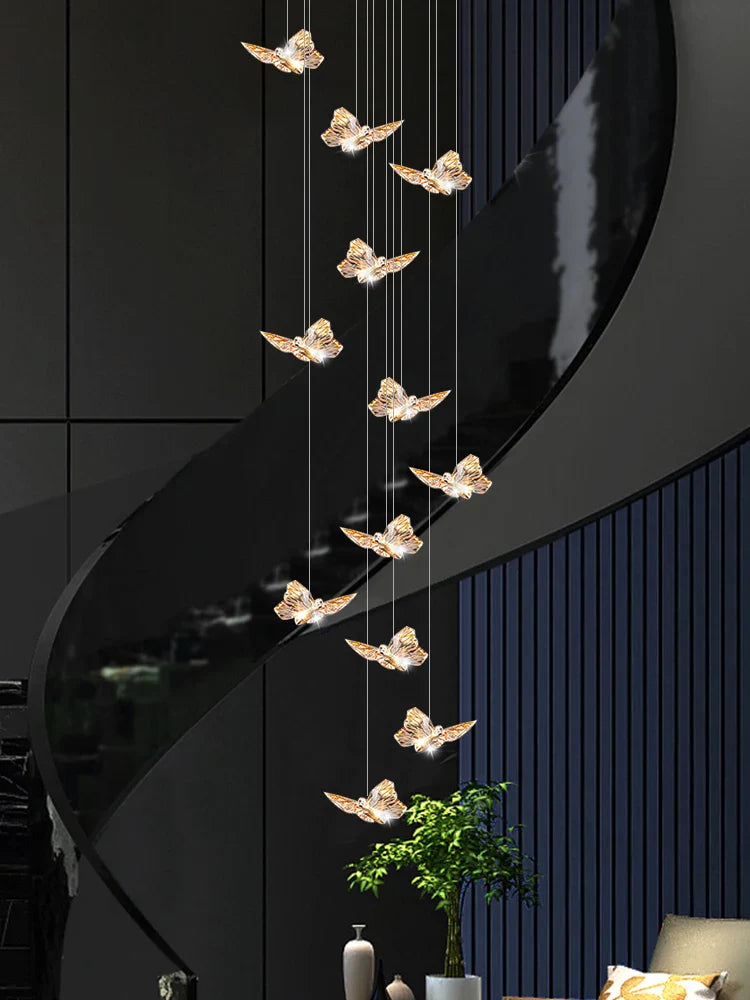 Axyaa Butterfly Chandelier Staircase Pendant Light for Living Room Loft Hall Lighting Design