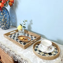 Axyaa Rattan Shell Checkerboard Tray: Creative and Natural Home Organizer