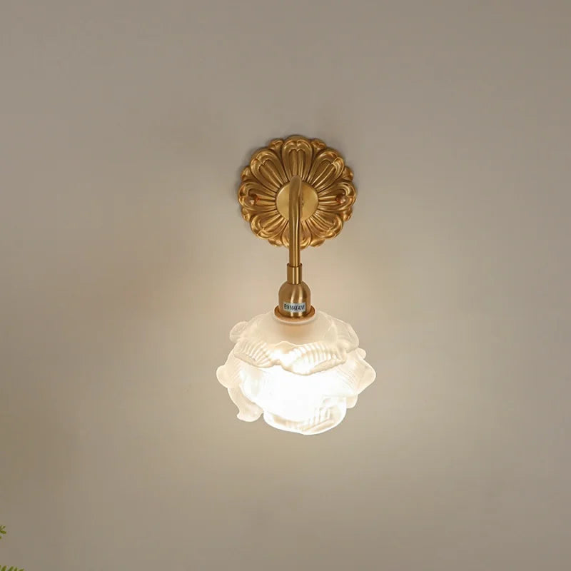 Axyaa Nordic LED Flower Wall Light Antique Gold Brass Modern Bedside Lamp