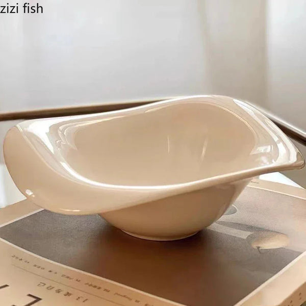 Axya Irregular Ceramic Dinner Salad Bowl Set Modern Hotel Restaurant Soup Basin