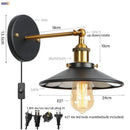Axyaa Gold Industrial Wall Lamp with Pull Chain Switch and LED Lighting