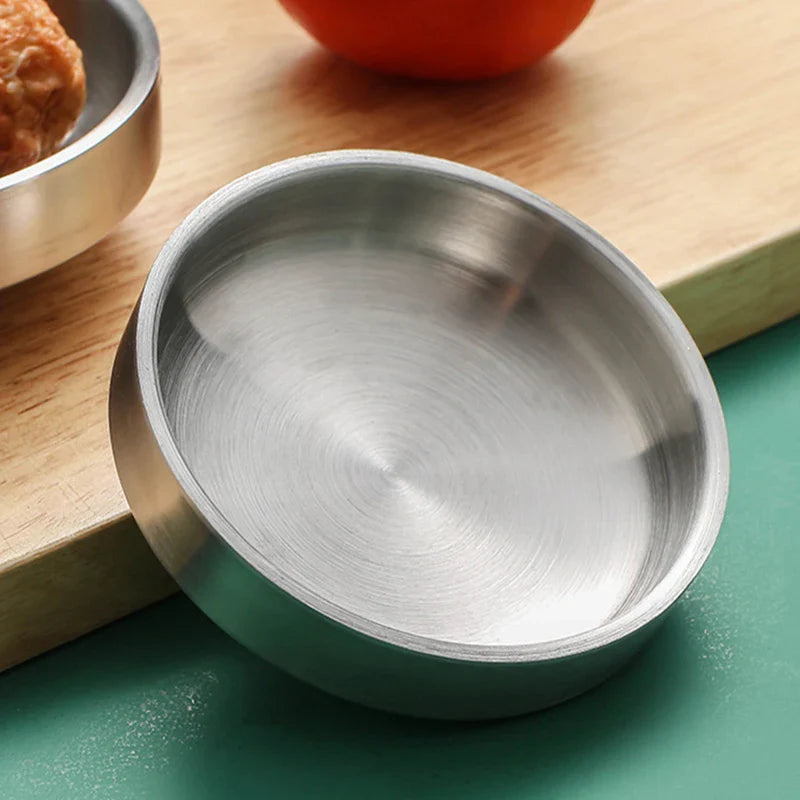 Axyaa Stainless Steel Dipping Bowl Double Layer Round Serving Plate