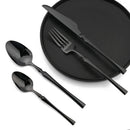 Axyaa 24-Piece Stainless Steel Cutlery Set: Black Silverware Flatware Fork Knife Spoon