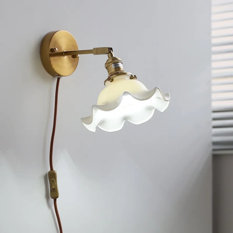 Axyaa White Ceramic Flower Wall Sconce Light for Home Indoor Lighting
