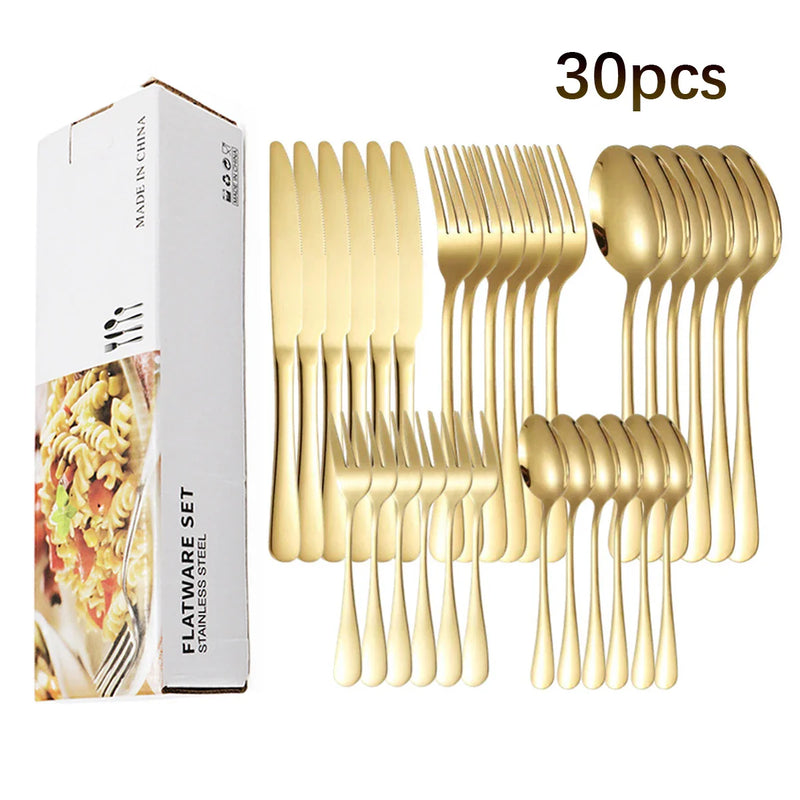 Axyaa 30-Piece Stainless Steel Colorful Cutlery Set