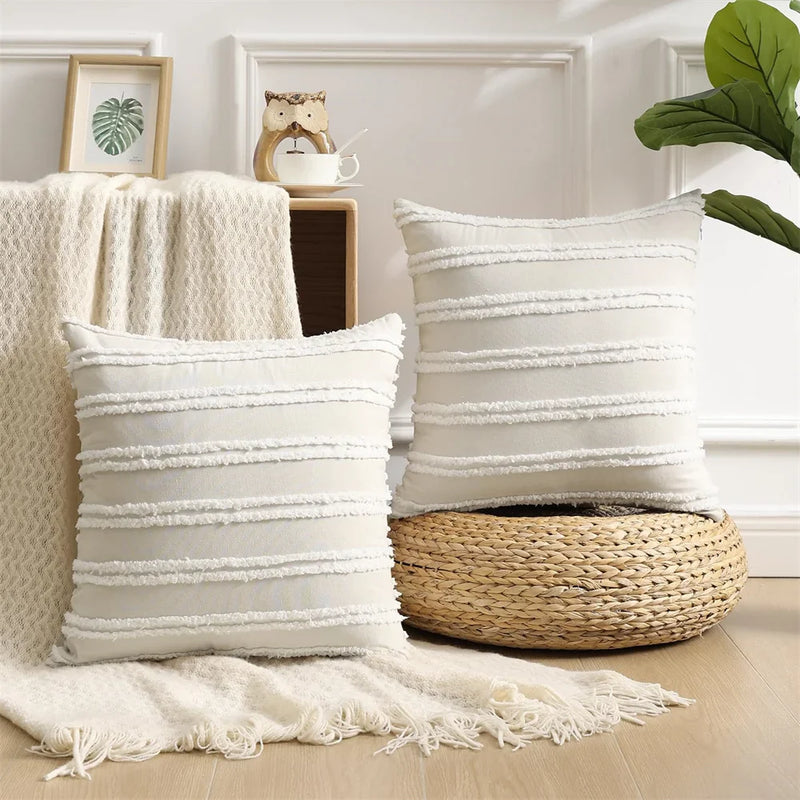 Axyaa Boho Striped Cushion Cover 50x50cm Cotton Linen Pillow Case