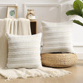 Axyaa Neutral Striped Boho Pillow Cover 50x50cm Cotton Linen Sofa Cushion Case