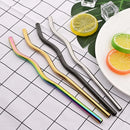 Axyaa Wave Line Stainless Steel Cocktail Straws Set - 4Pcs