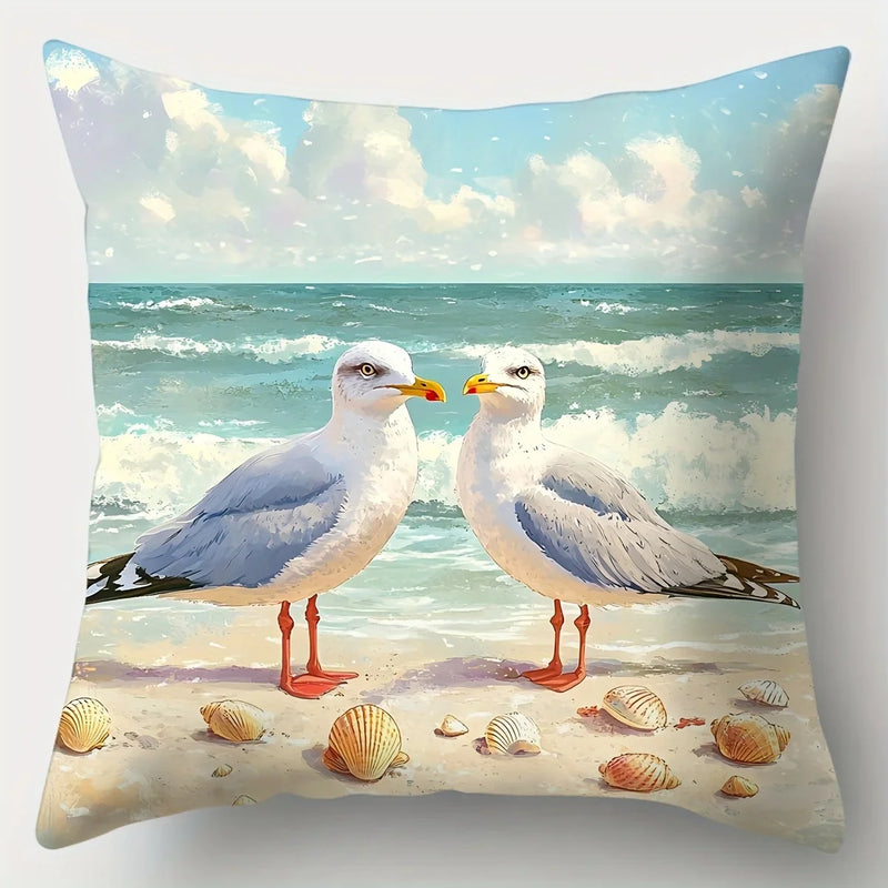 Axyaa Seagull Beach Sofa Pillow Case Set, 17.7" x 17.7", Home Decor & Sofa Waist