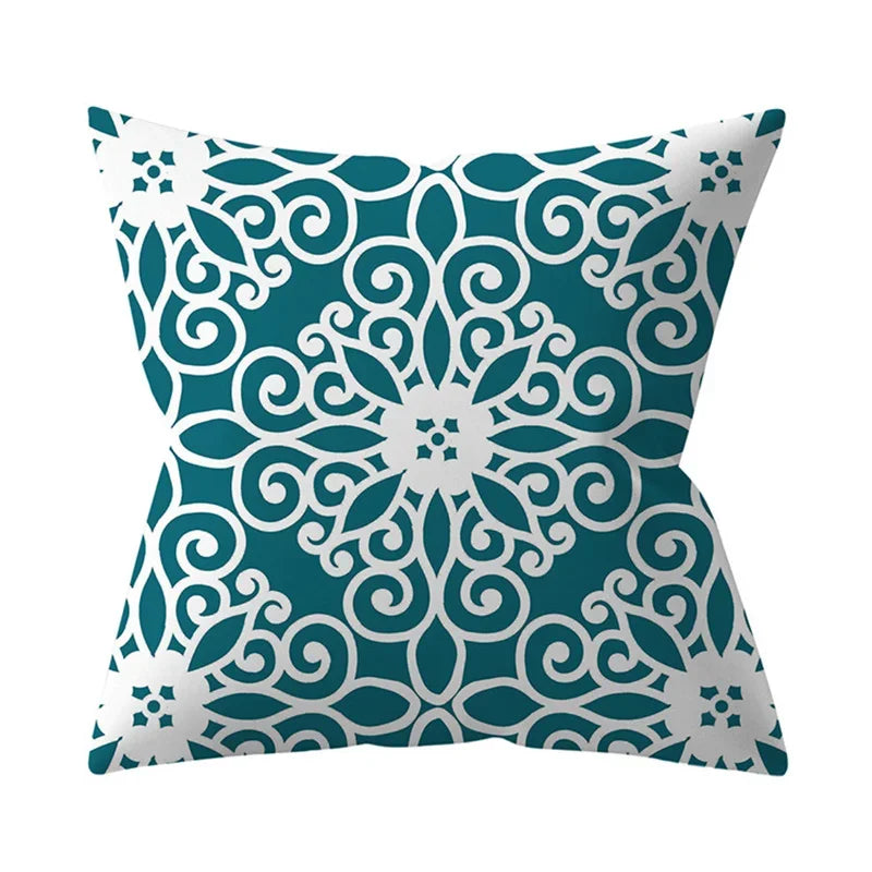 Teal Blue Green Floral Stripe Geometric Pillowcase by Axyaa for Home Decor
