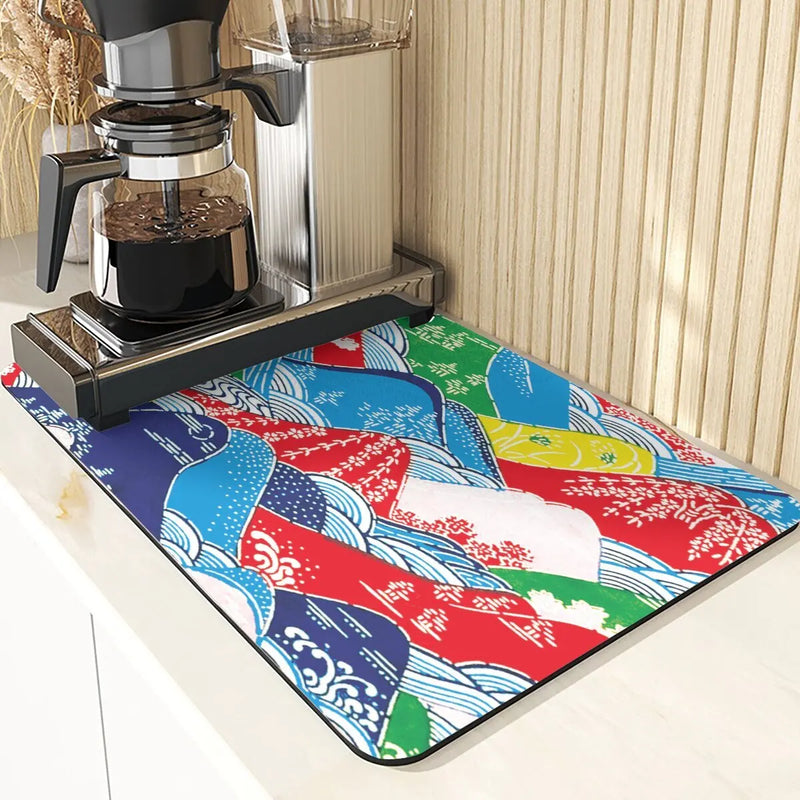 Axyaa Diatomite Kitchen Mat with Fujiyama Print