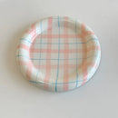 Axya Hand-Painted Checkered Dessert Plate for Home Decoration and Storage.
