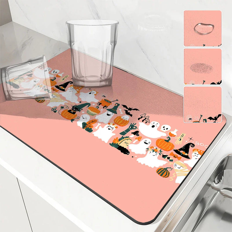 Axyaa Halloween Kitchen Draining Mat: Absorbent & Antiskid.