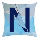 Axyaa Blue Letter Animal Print Pillowcase - Super Soft Peach Skin - Fashion Cushion Cover