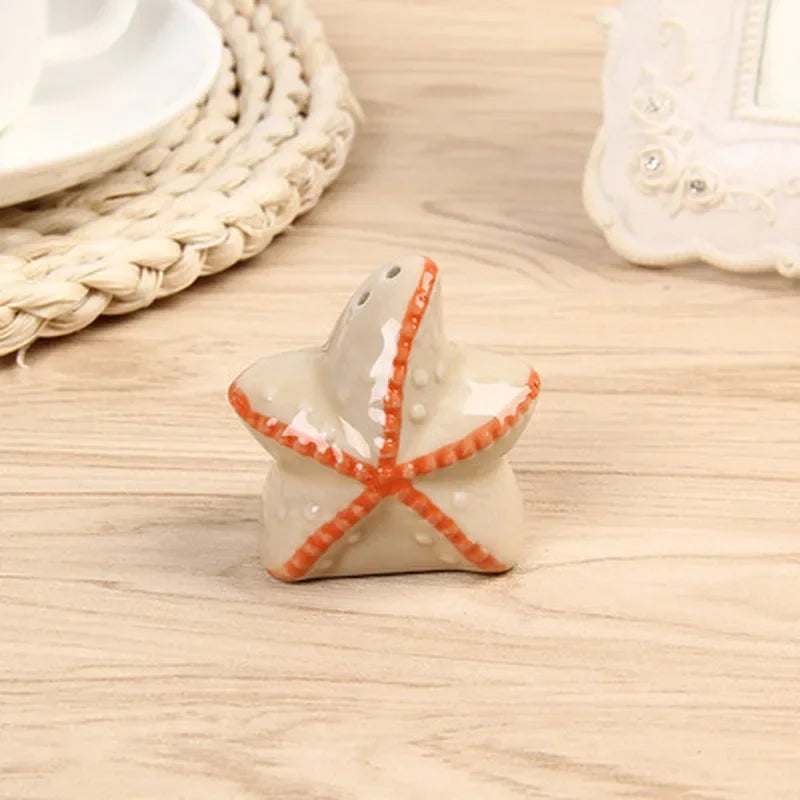 Axya Starfish Ceramic Seasoning Jar Set for Kitchen, Salt & Pepper Shaker Pair
