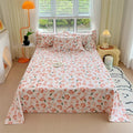 Axyaa Green Check Raw Cotton Double Bed Sheets Set Queen/King Flat Top Full Cover