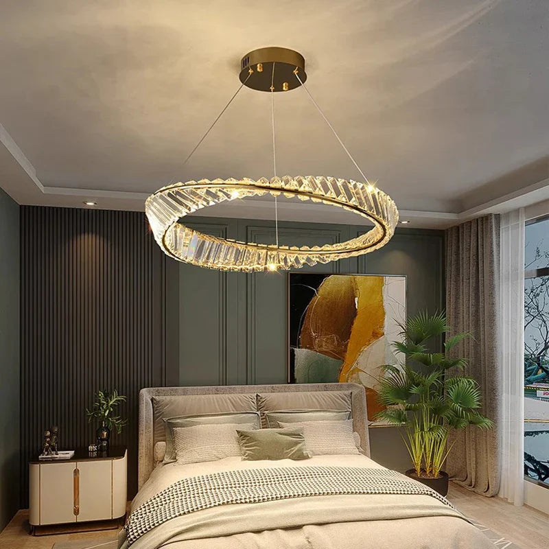 Axyaa Crystal Chandelier: Luxury Living Room & Bedroom Pendant Light