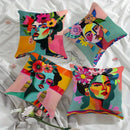 Axyaa Women Face Art Pattern Pillow Cover for Sofa, Bedroom, Car - Colorful & Artistic