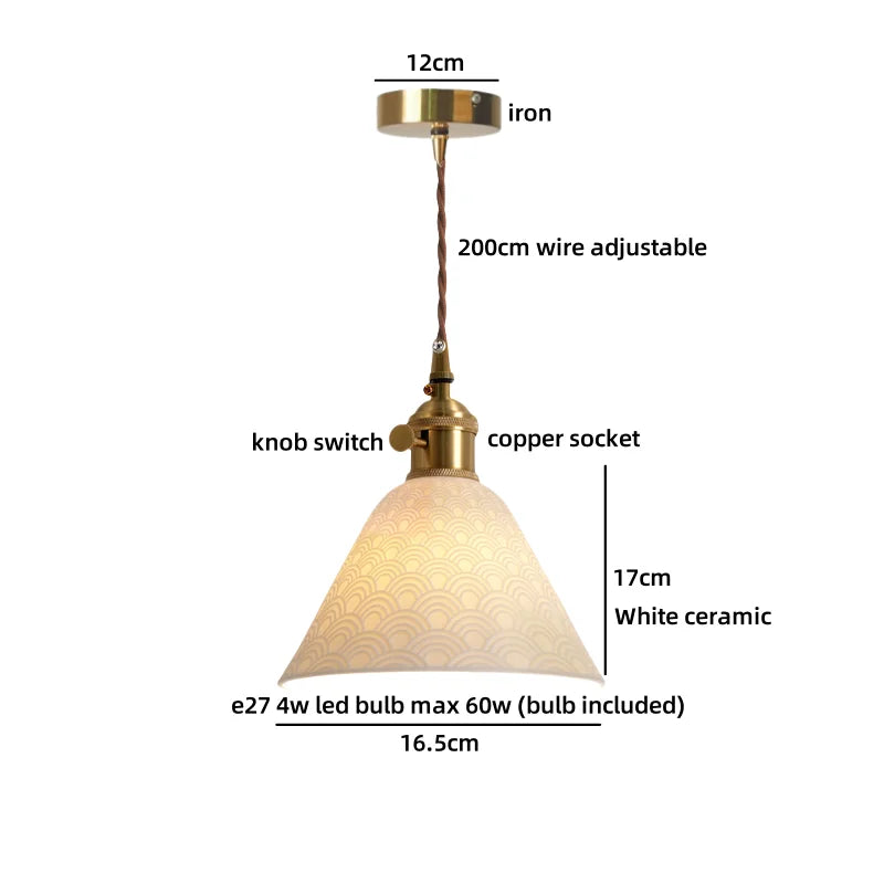 Axyaa White Ceramic Brass LED Pendant Light Modern Nordic Hanging Lamp