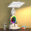 Axyaa Rechargeable Table Lamp with Fan, Clock Display, and LED Light