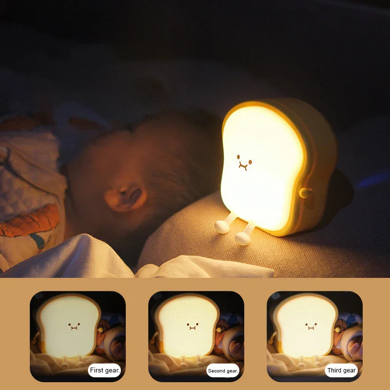 Axyaa Cartoon Toast LED Night Light Phone Holder Silicone Desktop Lamp