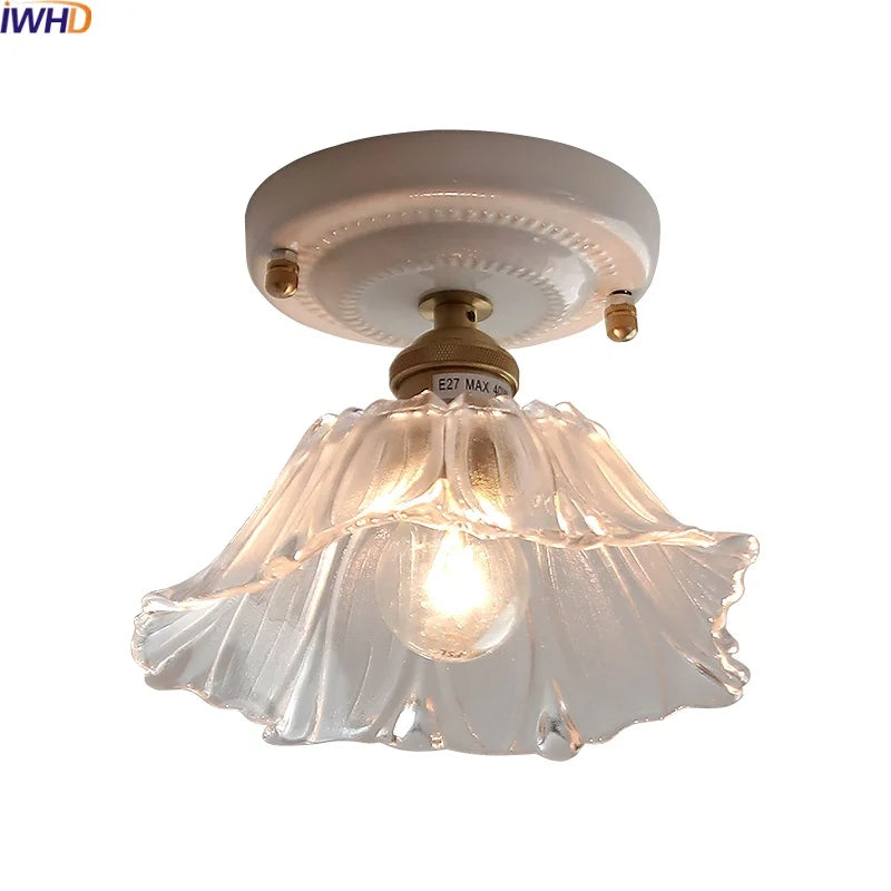 Axyaa Ceramic Canopy LED Ceiling Lamp Glass Copper Luminaria De Teto