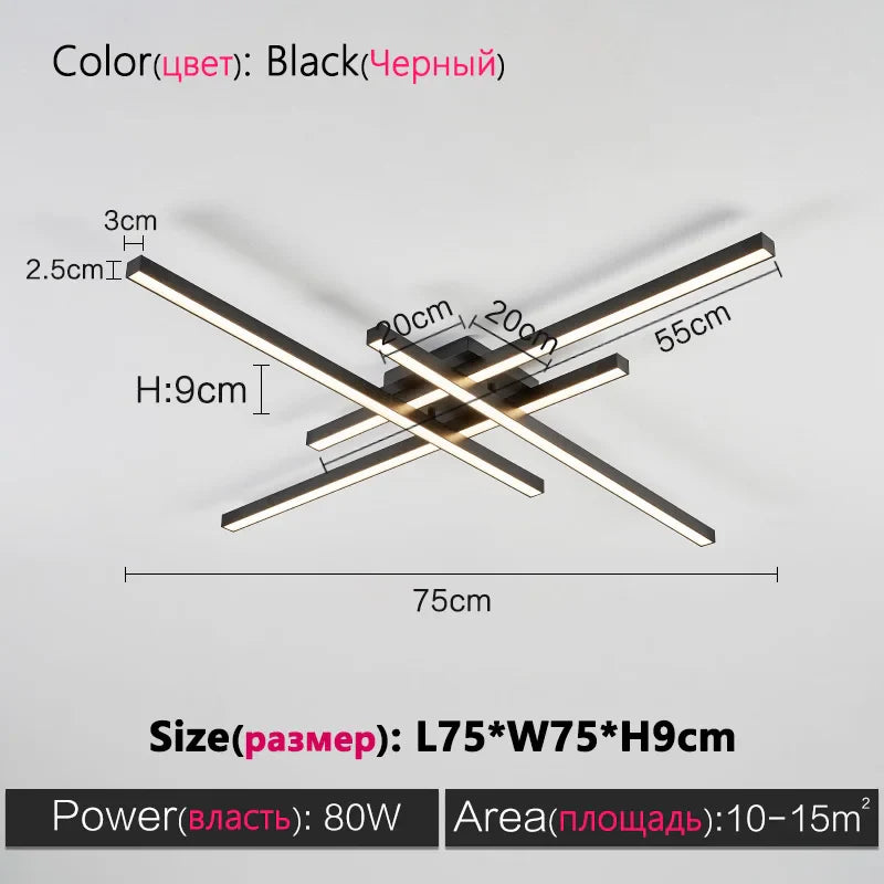 Axyaa Black Chandelier Square LED Ceiling Lamp - Nordic Minimalist Creative Strip Lights