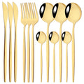 Axyaa 12-Piece Black Gold Stainless Steel Cutlery Set for Parties and Kitchens